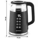 Vízforraló, Berdsen BD-707, 1700 ml, fekete, 1850-2200 W, fém/üveg ház, érintőpaneles hőfokbeállítás, melegen tartás 2 óráig, 360°-os talp, hőmérővel