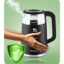 Vízforraló, Berdsen BD-707, 1700 ml, fekete, 1850-2200 W, fém/üveg ház, érintőpaneles hőfokbeállítás, melegen tartás 2 óráig, 360°-os talp, hőmérővel