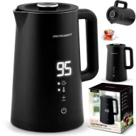   Vízforraló, Berdsen BD-709, 1700 ml, fekete, 1850-2200 W, duplafalú, érintőpaneles hőfokbeállítás, nem melegedő fogantyú, melegen tartás 2 óráig, 360°-os talp, hőmérővel