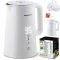 Vízforraló, Berdsen BD-709, 1700 ml, fehér, 1850-2200 W, duplafalú, érintőpaneles hőfokbeállítás, nem melegedő fogantyú, melegen tartás 2 óráig, 360°-os talp, hőmérővel