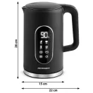 Vízforraló, Berdsen BD-712, 1700 ml, fekete-ezüst, 1850-2200 W, érintőpaneles hőfokbeállítás, fém ház, melegen tartás 3 óráig, duplafalú, 360°-os talp, hőmérővel