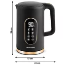 Vízforraló, Berdsen BD-712, 1700 ml, fekete-arany, 1850-2200 W, érintőpaneles hőfokbeállítás, fém ház, melegen tartás 3 óráig, duplafalú, 360°-os talp, hőmérővel