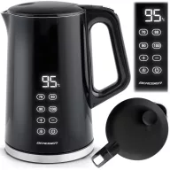   Vízforraló, Berdsen BD-713, 1700 ml, fekete-ezüst, 1850-2200 W, érintőpaneles hőfokbeállítás, duplafalú, acél ház, szárazonforrás elleni védelem, 360°-os talp, hőmérővel