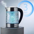 Vízforraló, Berdsen BD-714, 1700 ml, átlátszó, 1850-2200 W, érintőpaneles hőfokbeállítás, fém/üveg ház, szárazonforrás elleni védelem, 360°-os talp, hőmérővel