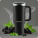 Termosz, Berdsen, 1180 ml, fekete, rozsdamentes acél, szívószálas, meleg és hideg italokhoz, 378900 4 db-os szívószál készlettel