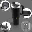 Termosz, Berdsen, 1180 ml, fekete, rozsdamentes acél, szívószálas, meleg és hideg italokhoz