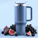 Termosz, Berdsen, 1180 ml, sötétkék, rozsdamentes acél, szívószálas, meleg és hideg italokhoz