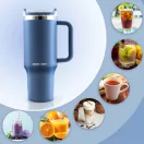 Termosz, Berdsen, 1180 ml, sötétkék, rozsdamentes acél, szívószálas, meleg és hideg italokhoz