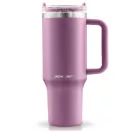 Termosz, Berdsen, 1180 ml, rózsaszín, rozsdamentes acél, szívószálas, meleg és hideg italokhoz, 378901 4 db-os szívószál készlettel