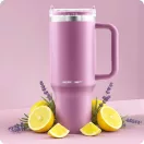 Termosz, Berdsen, 1180 ml, rózsaszín, rozsdamentes acél, szívószálas, meleg és hideg italokhoz, 378901 4 db-os szívószál készlettel