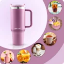 Termosz, Berdsen, 1180 ml, rózsaszín, rozsdamentes acél, szívószálas, meleg és hideg italokhoz, 378901 4 db-os szívószál készlettel