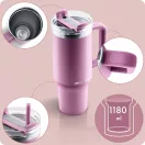 Termosz, Berdsen, 1180 ml, rózsaszín, rozsdamentes acél, szívószálas, meleg és hideg italokhoz