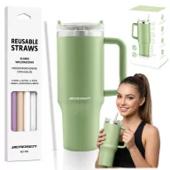   Termosz, Berdsen, 1180 ml, zöld, rozsdamentes acél, szívószálas, meleg és hideg italokhoz, 378901 4 db-os szívószál készlettel