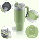 Termosz, Berdsen, 1180 ml, zöld, rozsdamentes acél, szívószálas, meleg és hideg italokhoz, 378901 4 db-os szívószál készlettel
