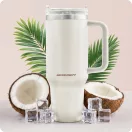 Termosz, Berdsen, 1180 ml, krémszínű, rozsdamentes acél, szívószálas, meleg és hideg italokhoz, 378900 4 db-os szívószál készlettel