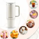 Termosz, Berdsen, 1180 ml, krémszínű, rozsdamentes acél, szívószálas, meleg és hideg italokhoz, 378900 4 db-os szívószál készlettel