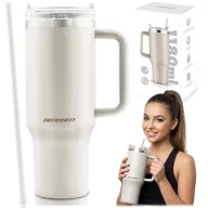   Termosz, Berdsen, 1180 ml, krémszínű, rozsdamentes acél, szívószálas, meleg és hideg italokhoz