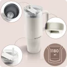 Termosz, Berdsen, 1180 ml, krémszínű, rozsdamentes acél, szívószálas, meleg és hideg italokhoz