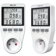   Baldr BD-990 egyfázisú fogyasztásmérő, fehér, LCD kijelző, valós idejű fogyasztásmérés, feszültség- és áramkijelzés, energiatakarékos működés