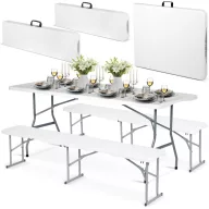   Sörpad szett, Plonos, fehér, 180 cm, acél keret, HDPE műanyag felület, összecsukható, 3 db, asztal és 2 pad