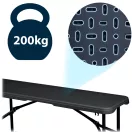 Sörpad szett, Plonos, fekete, 180 cm, acél keret, HDPE műanyag felület, összecsukható, 3 db, asztal és 2 pad