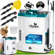   Akkumulátoros permetező, Plonos PL-603, fehér, 16 l, háti pántos, 12 V 8,0 Ah, 5 fúvóka, PE tartály, akkumulátorral és töltővel