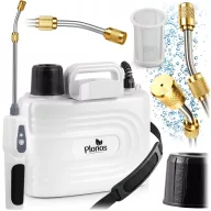   Akkumulátoros permetező, Plonos PL-608, fehér, 5 l, vállpántos, 12 V, réz fúvóka, PE tartály