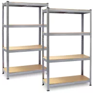   Műhelypolc szett, Plonos PL-700, ezüst, 150 x 75 x 30 cm, 4 polcos, acél, MDF polclapok, állítható polcmagasság, teherbírás: 135 kg/polc, 2 db-os szett