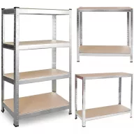   Műhelypolc, Plonos 470000, ezüst, 150 x 75 x 30 cm, 4 polcos, acél, MDF polclapok, állítható polcmagasság, teherbírás: 135 kg/polc
