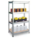Műhelypolc szett, Plonos PL-701, ezüst, 174 x 80 x 40 cm, 4 polcos, acél, MDF polclapok, állítható polcmagasság, teherbírás: 150 kg/polc, 2 db-os szett