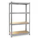 Műhelypolc szett, Plonos PL-701, ezüst, 174 x 80 x 40 cm, 4 polcos, acél, MDF polclapok, állítható polcmagasság, teherbírás: 150 kg/polc, 2 db-os szett
