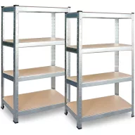   Műhelypolc szett, Plonos PL-702, ezüst, 180 x 90 x 40 cm, 4 polcos, acél, MDF polclapok, állítható polcmagasság, teherbírás: 150 kg/polc, 2 db-os szett