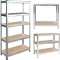 Műhelypolc, Humberg HR-810, ezüst, 150 x 75 x 30 cm, 5 polcos, acél, MDF polclapok, állítható polcmagasság, teherbírás: 125 kg/polc