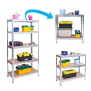 Műhelypolc, Humberg HR-810, ezüst, 150 x 75 x 30 cm, 5 polcos, acél, MDF polclapok, állítható polcmagasság, teherbírás: 125 kg/polc