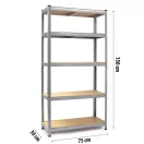 Műhelypolc, Humberg HR-810, ezüst, 150 x 75 x 30 cm, 5 polcos, acél, MDF polclapok, állítható polcmagasság, teherbírás: 125 kg/polc
