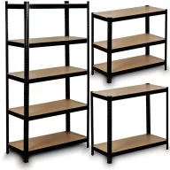   Műhelypolc, Humberg HR-811, fekete, 150 x 75 x 30 cm, 5 polcos, acél, MDF polclapok, állítható polcmagasság, teherbírás: 150 kg/polc