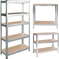   Műhelypolc, Humberg HR-812, ezüst, 180 × 90 × 40 cm, 5 polcos, acél, MDF polclapok, állítható polcmagasság, teherbírás: 175 kg/polc