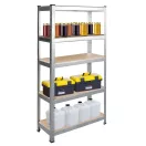 Műhelypolc, Humberg HR-812, ezüst, 180 × 90 × 40 cm, 5 polcos, acél, MDF polclapok, állítható polcmagasság, teherbírás: 175 kg/polc