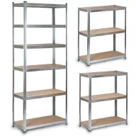   Műhelypolc, Humberg HR-814, ezüst, 222 x 90 x 40 cm, 6 polcos, acél, MDF polclapok, állítható polcmagasság, teherbírás: 150 kg/polc