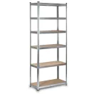 Műhelypolc, Humberg HR-814, ezüst, 222 x 90 x 40 cm, 6 polcos, acél, MDF polclapok, állítható polcmagasság, teherbírás: 150 kg/polc