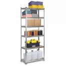 Műhelypolc, Humberg HR-814, ezüst, 222 x 90 x 40 cm, 6 polcos, acél, MDF polclapok, állítható polcmagasság, teherbírás: 150 kg/polc