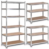   Műhelypolc, Humberg HR-815, ezüst, 222 x 110 x 50 cm, 6 polcos, acél, MDF polclapok, állítható polcmagasság, teherbírás: 150 kg/polc