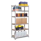 Műhelypolc, Humberg HR-815, ezüst, 222 x 110 x 50 cm, 6 polcos, acél, MDF polclapok, állítható polcmagasság, teherbírás: 150 kg/polc