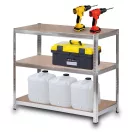 Műhelypolc, Humberg HR-815, ezüst, 222 x 110 x 50 cm, 6 polcos, acél, MDF polclapok, állítható polcmagasság, teherbírás: 150 kg/polc