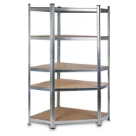   Műhelypolc, Humberg HR-817, ezüst, 180 x 90 x 40 cm, sarok, 5 polcos, acél, MDF polcalpok, állítható polcmagasság, teherbírás: 175 kg/polc