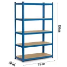 Műhelypolc, Humberg 4842, kék, 150 x 75 x 30 cm, 5 polcos, acél, MDF polclapok, állítható polcmagasság, teherbírás: 125 kg/polc