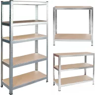   Műhelypolc, Humberg 4843, ezüst, 180 x 90 x 30 cm, 5 polcos, acél, MDF polclapok, állítható polcmagasság, teherbírás: 175 kg/polc