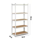 Műhelypolc, Humberg 4844, fehér, 180 x 90 x 30 cm, 5 polcos, acél, MDF polclapok, állítható polcmagasság, teherbírás: 175 kg/polc
