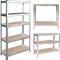 Műhelypolc, Humberg 4849, ezüst, 180 x 100 x 50 cm, 5 polcos, acél, MDF polclapok, állítható polcmagasság, teherbírás: 175 kg/polc