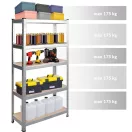 Műhelypolc, Humberg 4849, ezüst, 180 x 100 x 50 cm, 5 polcos, acél, MDF polclapok, állítható polcmagasság, teherbírás: 175 kg/polc